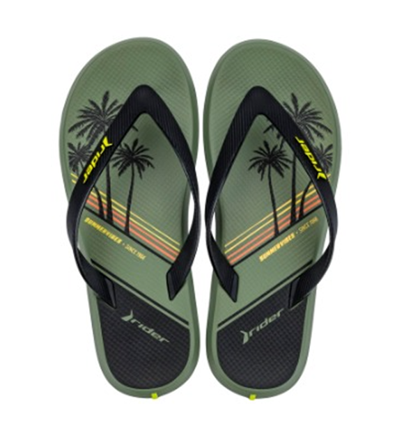 Chinelo Rider R1 Style Dedo Ad - Verde/Pto/Laranja